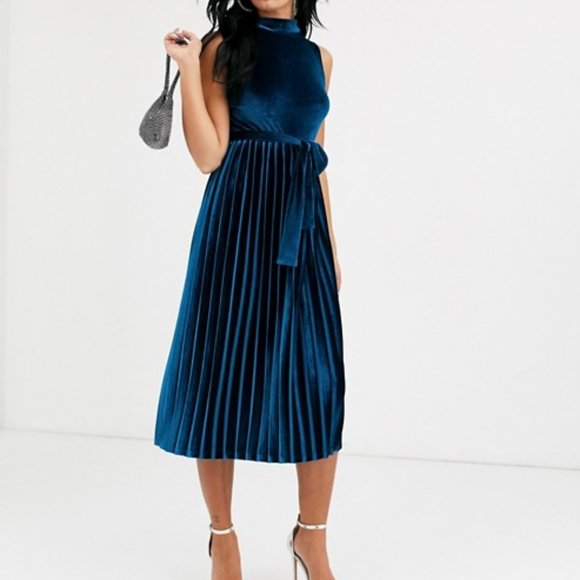 ASOS Curve Dresses & Skirts - Asos Velvet Keyhole Back Pleated Midi Dress 14